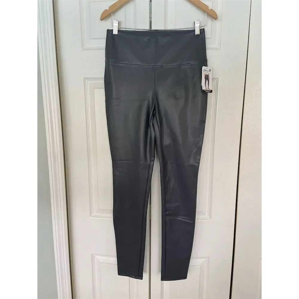 7 For All Mankind Women's Grey High-Waisted faux leather leggings Size M